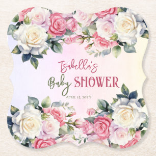 Roses Baby in Bloom Floral Baby Shower Paper Coaster