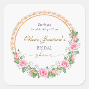 Roses & Baby’s Breath Bridal Wreath Thank you Square Sticker