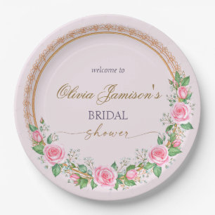 Roses & Baby’s Breath Bridal Wreath Welcome Paper Plate