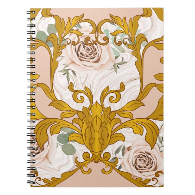 Roses Baroque Golden Floral Print Notebook (Front)