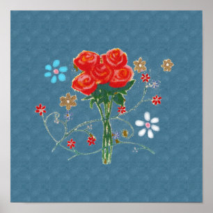 roses beautiful floral illustration poster