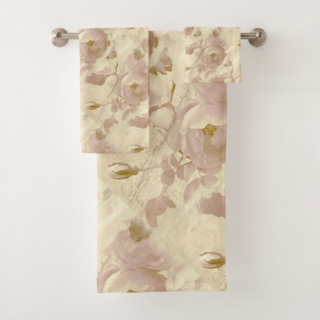 Roses beige bath towel set (Insitu)