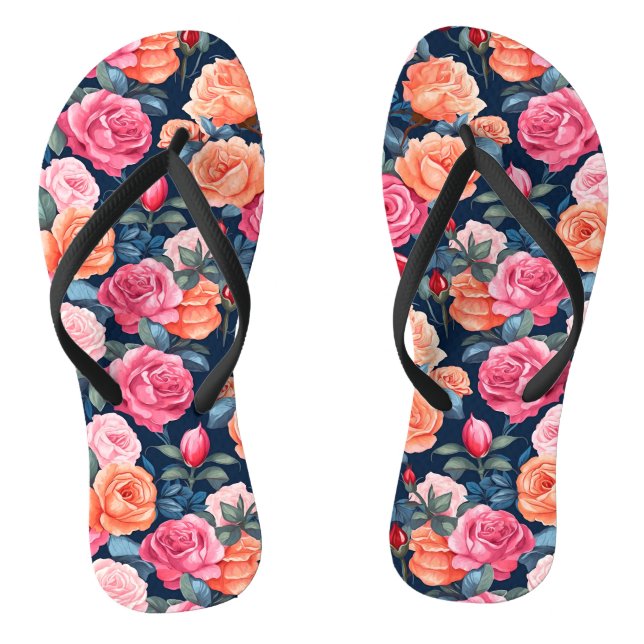 Roses Blooming Flowers Pattern-80037 Jandals (Footbed)