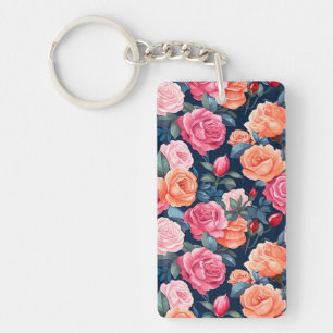 Roses Blooming Flowers Pattern-80037  Key Ring