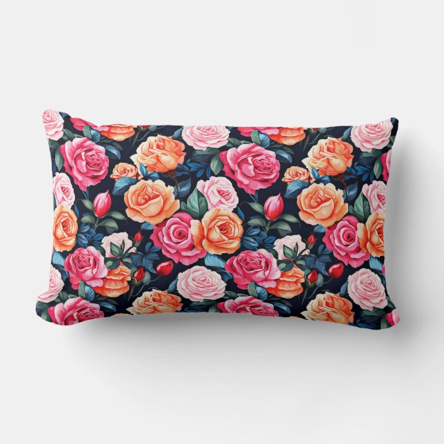 Roses Blooming Flowers Pattern-80037  Lumbar Cushion (Front)