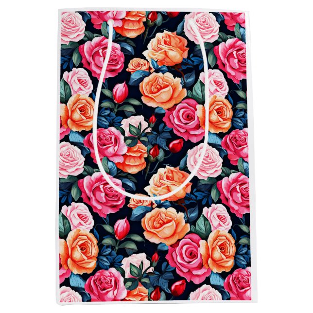 Roses Blooming Flowers Pattern-80037 Medium Gift Bag (Front)