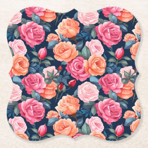 Roses Blooming Flowers Pattern-80037 Paper Coaster