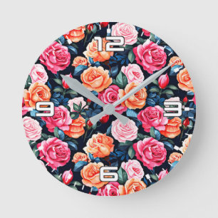Roses Blooming Flowers Pattern-80037 Round Clock