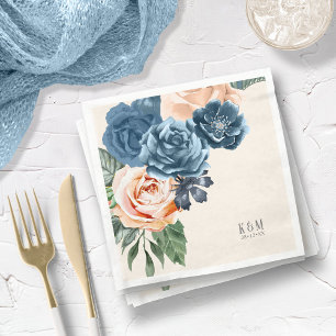 Roses Blue/Peach Wedding ID584 Napkin