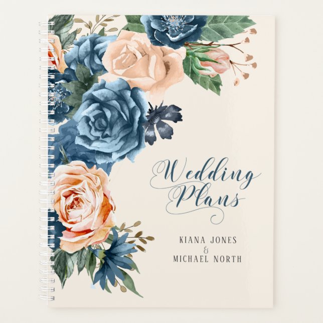 Roses Blue/Peach Wedding Plans ID584 Planner (Front)