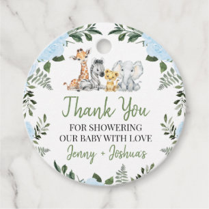 Roses Blue Safari Baby Shower Thank You Tag