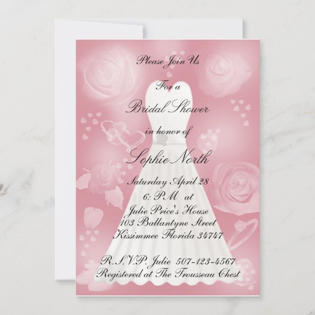 Roses Blush Bridal Shower Invitation (Front)
