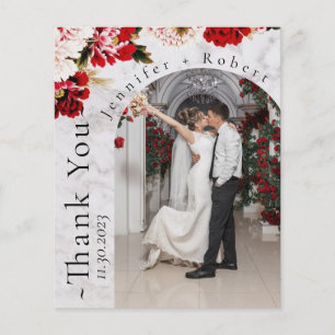 Roses Blush Photo Budget Wedding Thank you card