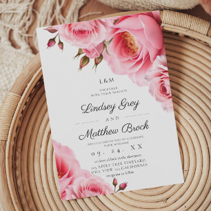 Roses Blush Pink Modern Florals Wedding Invitation