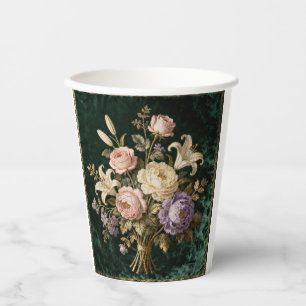 Roses Bouquet Antique Style Green Paper Cups