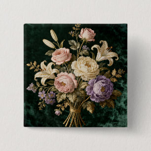 Roses Bouquet Antique Style Tapestry 15 Cm Square Badge