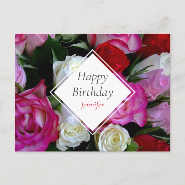 Roses Bouquet Happy Birthday Postcard (Front)