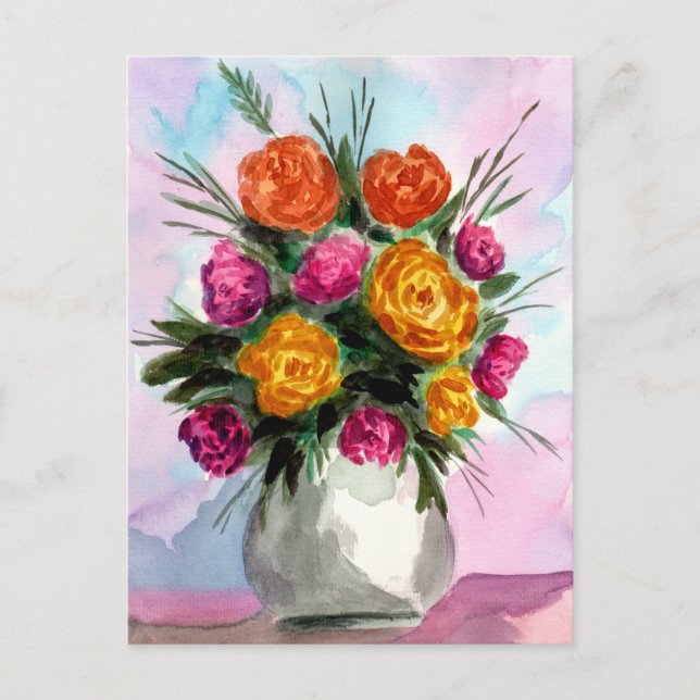 Roses Bouquet in Vase Postcard (Front)