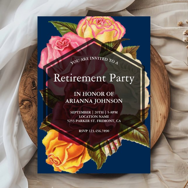 Roses Bouquet Modern Geometric Retirement Party Invitation (Creator Uploaded)