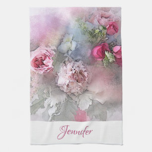 Roses Bouquet Personalised Modern Floral Art Tea Towel