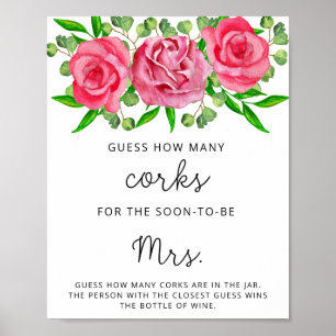 Roses Bridal Shower Guess How Many Corks Poster