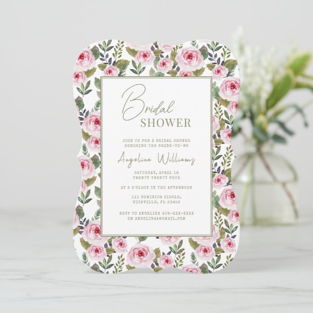 Roses Bridal Shower Invitation (Standing Front)