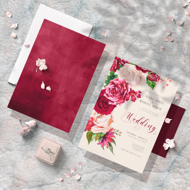 Roses Burgundy/Cream Wedding ID584 Invitation (Creator Uploaded)