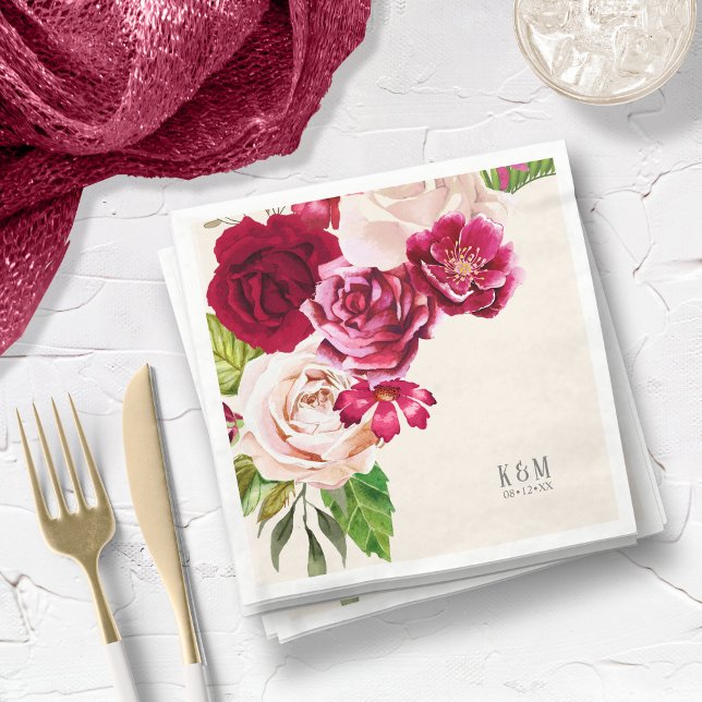 Roses Burgundy/Cream Wedding ID584 Napkin (Creator Uploaded)