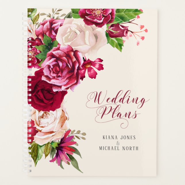 Roses Burgundy/Cream Wedding Plans ID584 Planner (Front)