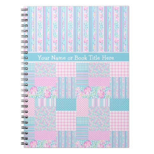 Roses, Butterflies, Faux Patchwork Spiral Notebook