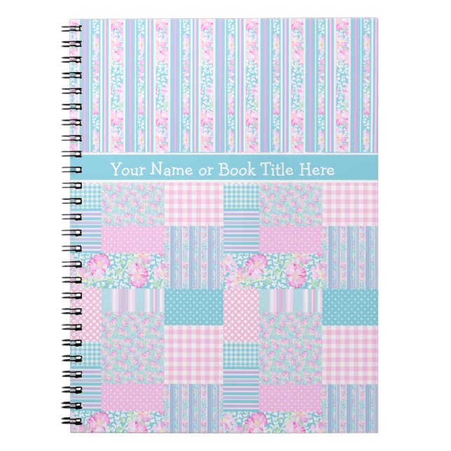 Roses, Butterflies, Faux Patchwork Spiral Notebook (Front)