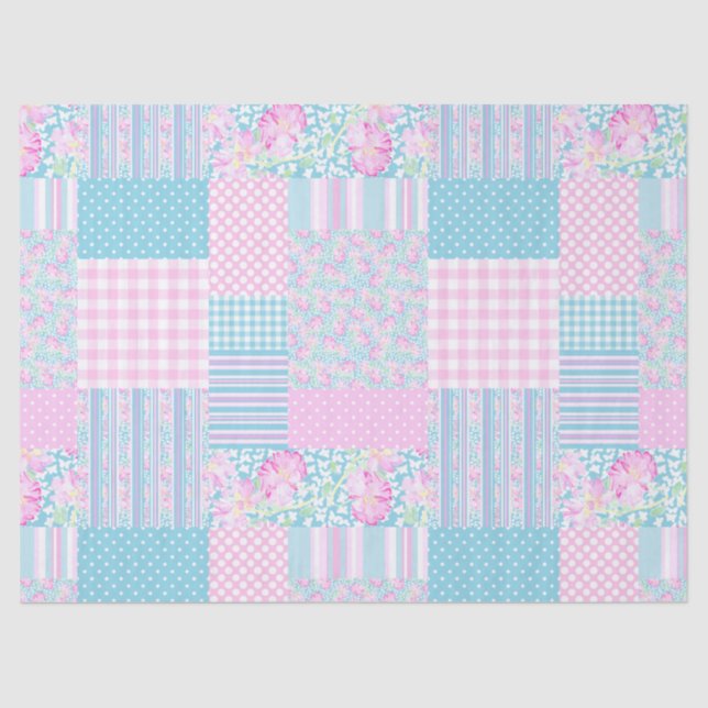 Roses, Butterflies Faux Patchwork Tissue Paper (Front)