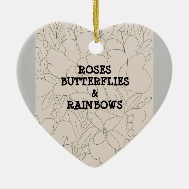 Roses Butterflies & Rainbows   Ceramic Tree Decoration (Front)