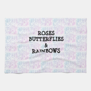 Roses Butterflies & Rainbows Vivid   Tea Towel