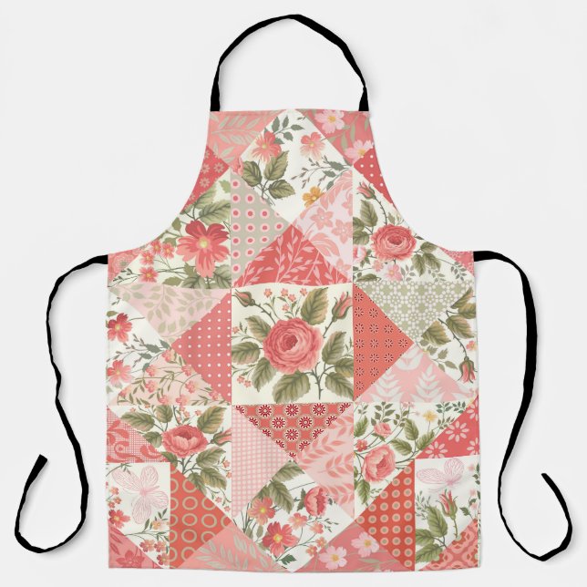 Roses Butterflies Seamless Patchwork Apron (Front)