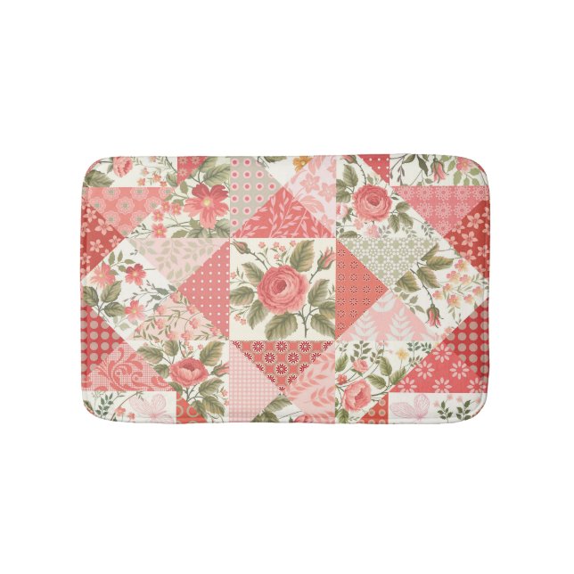 Roses Butterflies Seamless Patchwork Bath Mat (Front)