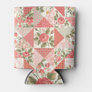 Roses Butterflies Seamless Patchwork Can Cooler