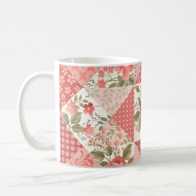 Roses Butterflies Seamless Patchwork Coffee Mug (Left)
