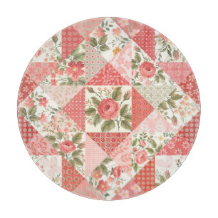 Roses Butterflies Seamless Patchwork Cutting Board