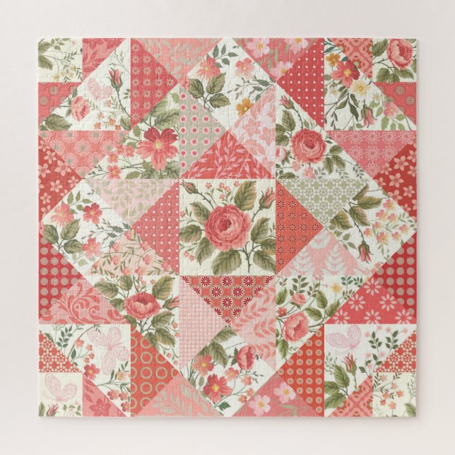 Roses Butterflies Seamless Patchwork Jigsaw Puzzle (Vertical)