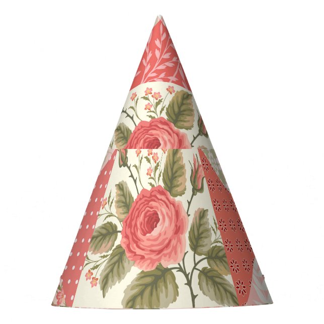 Roses Butterflies Seamless Patchwork Party Hat (Front)