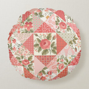 Roses Butterflies Seamless Patchwork Round Cushion