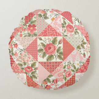Roses Butterflies Seamless Patchwork Round Cushion