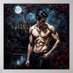Roses by Moonlight Gothic Vampire Portrait Art Poster