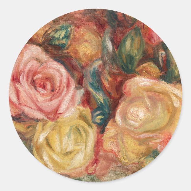 Roses by Renoir Impressionist Painting Classic Round Sticker (Front)