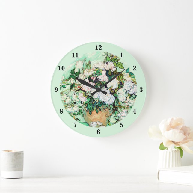 Roses by Vincent van Gogh Large Clock (Home)