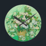 Roses by Vincent van Gogh Round Wall Clock<br><div class="desc">Roses painted by Dutch painter Vincent van Gogh in 1890 is a classic masterpiece.  Enjoy this clock with van Gogh's unique style of painting. This still life of a vase of white roses is painted beautifully in shades of white and green.</div>