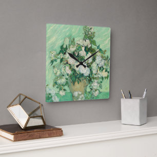 Roses by Vincent Van Gogh Square Wall Clock