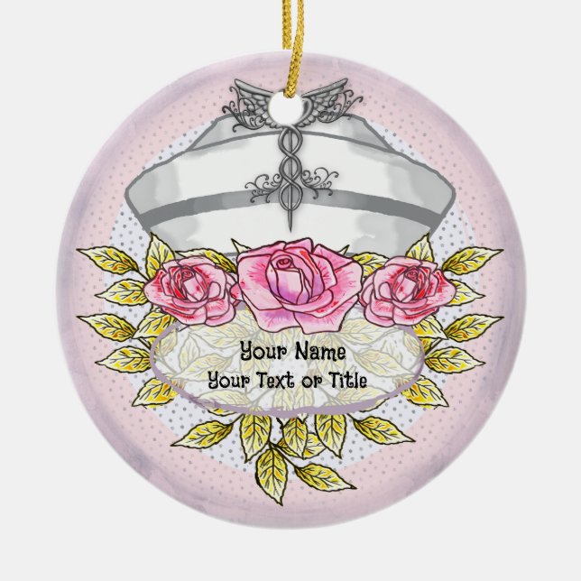 Roses caduceus nurse  ceramic tree decoration (Front)