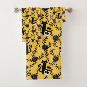 Roses, Cats and Skull Bath Towel Set
